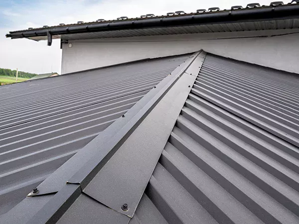 Gray metal roof close-up